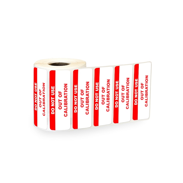 "Do Not Use - Out of Calibration" Rectangular Water-Resistant Polypropylene Label with Red Header - 3" x 1"