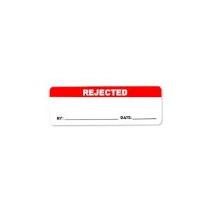 "Rejected" with "By" & "Date" Rectangular Water-Resistant Polypropylene Write-On Label - 3" x 1"