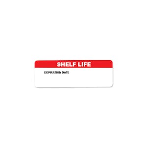 "Shelf Life" with "Expiration Date" Rectangular Water-Resistant Polypropylene Write-On Label - 3" x 1"