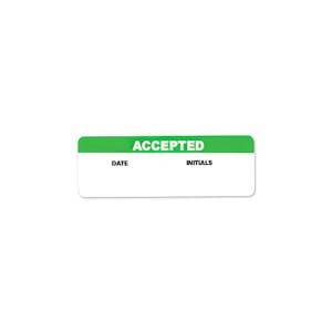 "Accepted" with "Date" & "Initials" Rectangular Water-Resistant Polypropylene Write-On Label - 3" x 1"