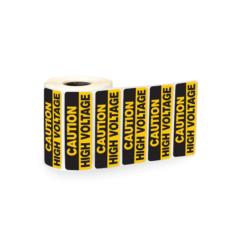 "Caution - High Voltage" Rectangular Water-Resistant Polypropylene Label with Black & Yellow Background & Font - 3" x 1"