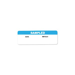 "Sampled" with "Date" & "Initials" Rectangular Water-Resistant Polypropylene Write-On Label - 3" x 1"