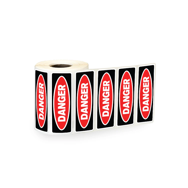 "Danger" Rectangular Water-Resistant Polypropylene Label with Black & Red Background - 3" x 1"