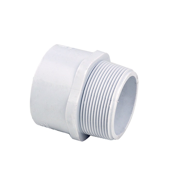 1-1/2" Schedule 40 White PVC MIPT x Socket Male Adapter