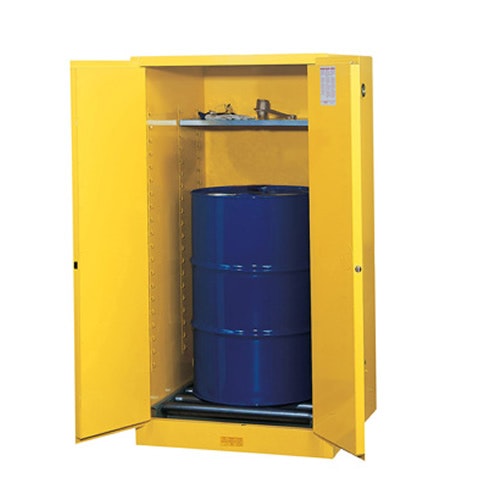 55 Gallon Manual-Close Justrite® Sure-Grip® EX Single Vertical Drum Cabinet with Roller Assembly