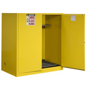 110 Gallon Manual-Close Justrite® Sure-Grip® EX Single Vertical Drum Cabinet with Roller Assembly