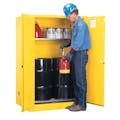 60 Gallon Manual-Close Justrite® Sure-Grip® EX Single Vertical Drum Cabinet with Roller Assembly