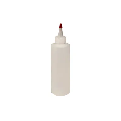 8 oz. Natural HDPE Cylindrical Sample Bottle with 24/410 Natural Yorker Dispensing Cap with Regular Red Tip