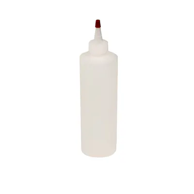 12 oz. Natural HDPE Cylindrical Sample Bottle with 24/410 Natural Yorker Dispensing Cap with Regular Red Tip