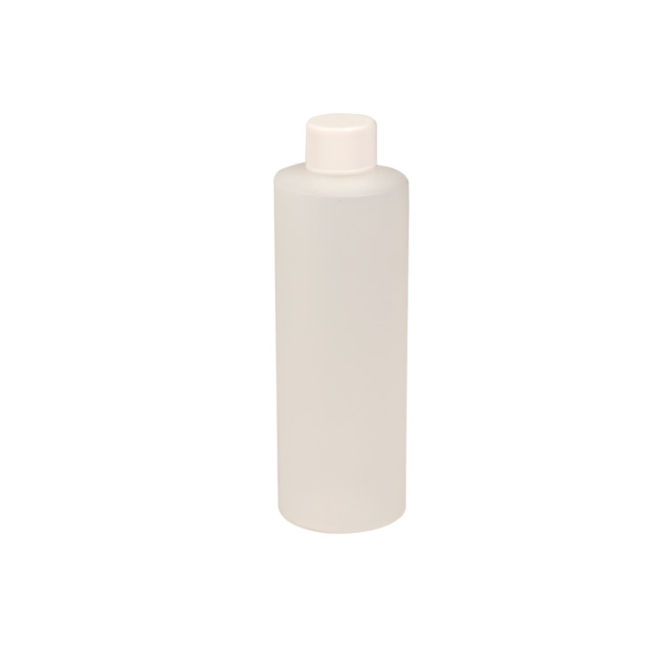 8 oz. Natural HDPE Cylindrical Sample Bottle with 24/410 White Ribbed Cap with F217 Liner