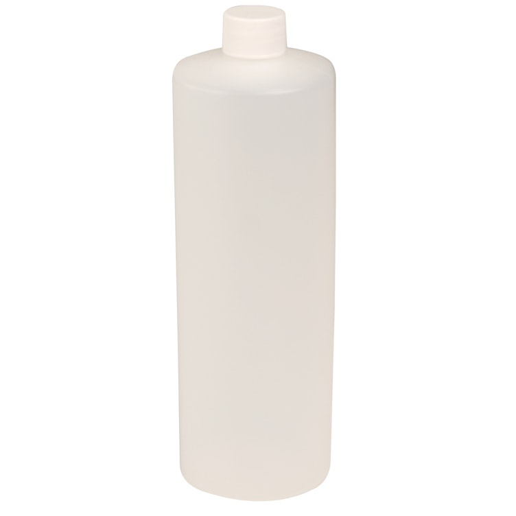 32 oz. Natural HDPE Cylindrical Sample Bottle with 28/410 White Ribbed Cap with F217 Liner