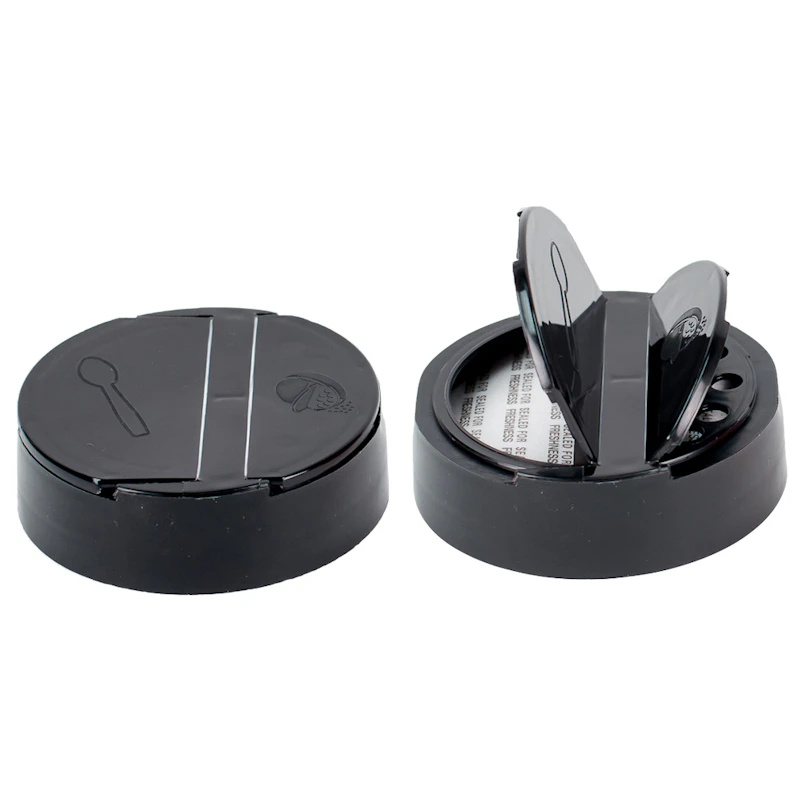 63/485 Black 7 Hole Flapper® Spice Cap with Pressure-Sensitive Foam Liner - 0.200" Holes