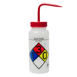 500mL (16 oz.) Scienceware® Acetone Wide Mouth Safety-Labeled Wash Bottle with Red Dispensing Nozzle