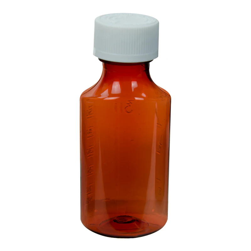 2 oz. Amber PET Oval Liquid Bottle with 24/400 White CRC Cap