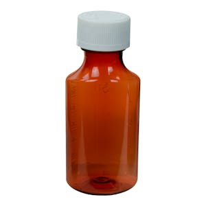2 oz. Amber PET Oval Liquid Bottle with 24/400 White CR Cap