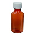 2 oz. Amber PET Oval Liquid Bottle with 24/400 White CR Cap