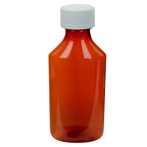4 oz. Amber PET Oval Liquid Bottle with 24/400 White CR Cap
