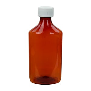 8 oz. Amber PET Oval Liquid Bottle with 24/400 White CR Cap