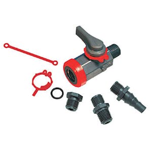 1/4" MIP x FTP PVC Valve with EPDM O-rings & Hose Barb