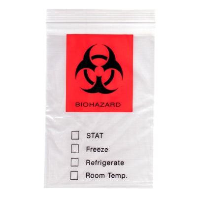 8" x 10" 2 mil Biohazard Specimen Bags