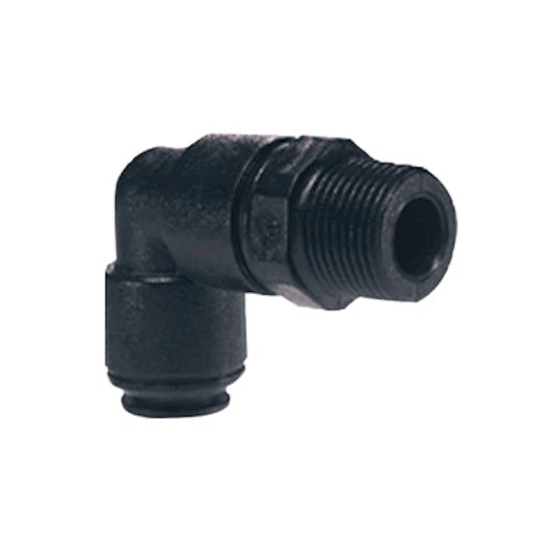 8mm Tube OD x 3/8" BSPT Black Acetal Metric Swivel Elbow