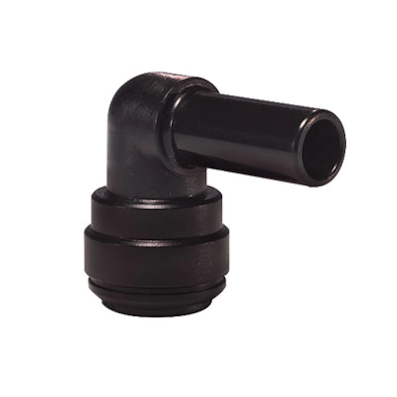 12mm Stem OD x 12mm Tube OD Black Acetal Metric Plug-In Elbow