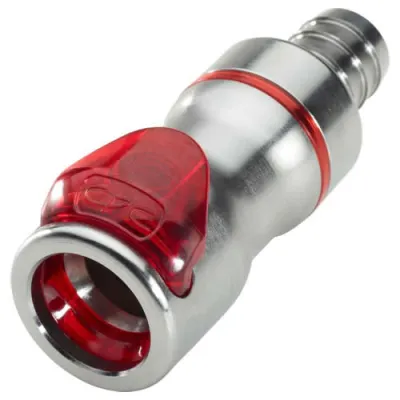 1/2" In-Line Hose Barb LQ6 Chrome-Plated Brass Valved Body - Red (Insert Sold Separately)