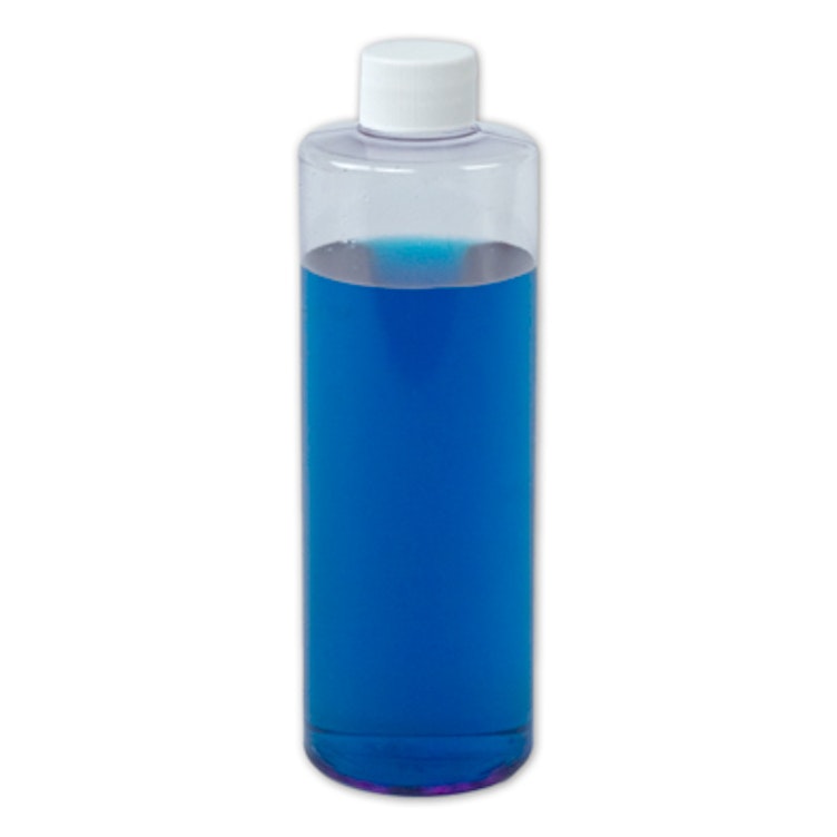 16 oz. Clear PVC Cylindrical Bottle with 28/410 White Ribbed Cap with F217 Liner
