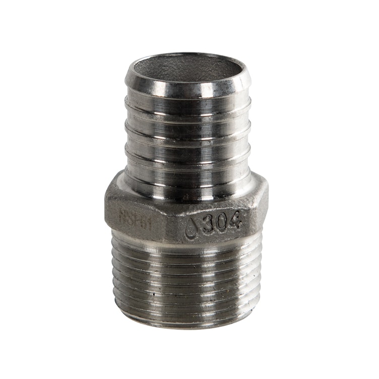 1" PEX x 3/4" MNPT Stainless Steel Male Adapter