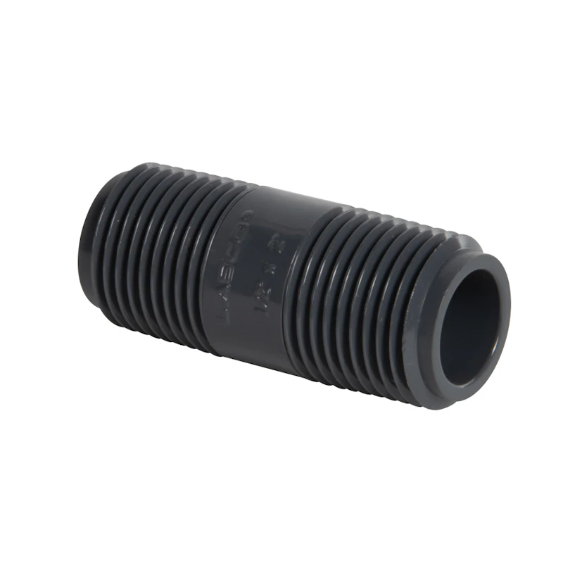 1/2" MNPT x 1/2" MNPT Smooth Gray Schedule 80 PVC Pipe Nipple - 2" L
