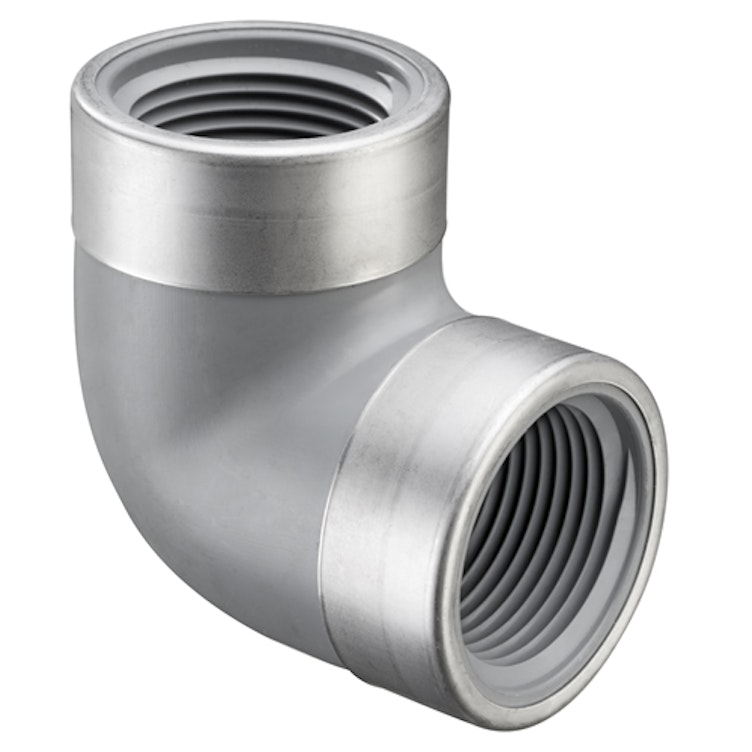 1-1/2" FNPT CPVC Schedule 80 Special Reinforced 90° Elbow with SS Collars