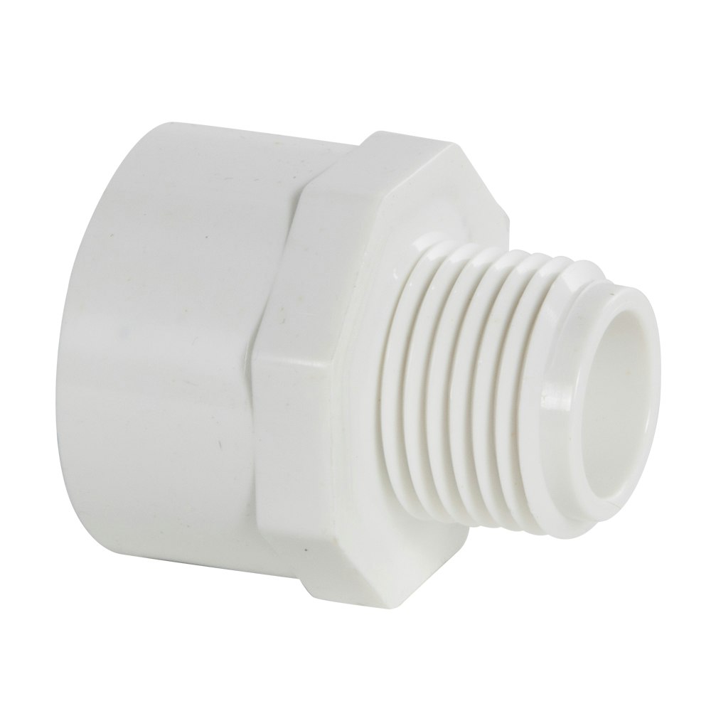 1/2" MNPT x 3/4" FNPT Schedule 40 White PVC Threaded Reducing Adapter  Plastic Corp.