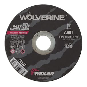 Weiler® Wolverine™ Fast Cut-Off Wheel - Grade A60T
