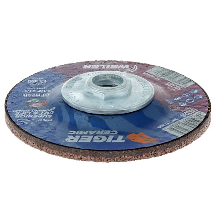 4-1/2" Dia. x 1/4" Thickness x 5/8"-11 Hub Weiler® Tiger® Ceramic Grinding Wheel - Type 27
