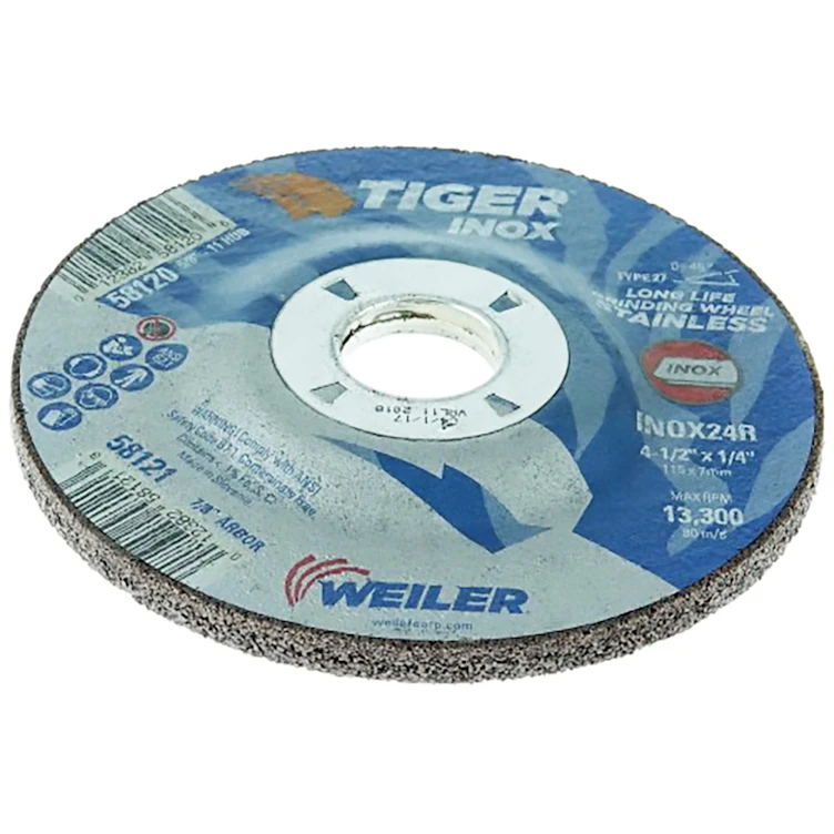4-1/2" Dia. x 1/4" Thickness x 7/8" Arbor Hole Weiler® Tiger® Inox Grinding Wheel - Type 27