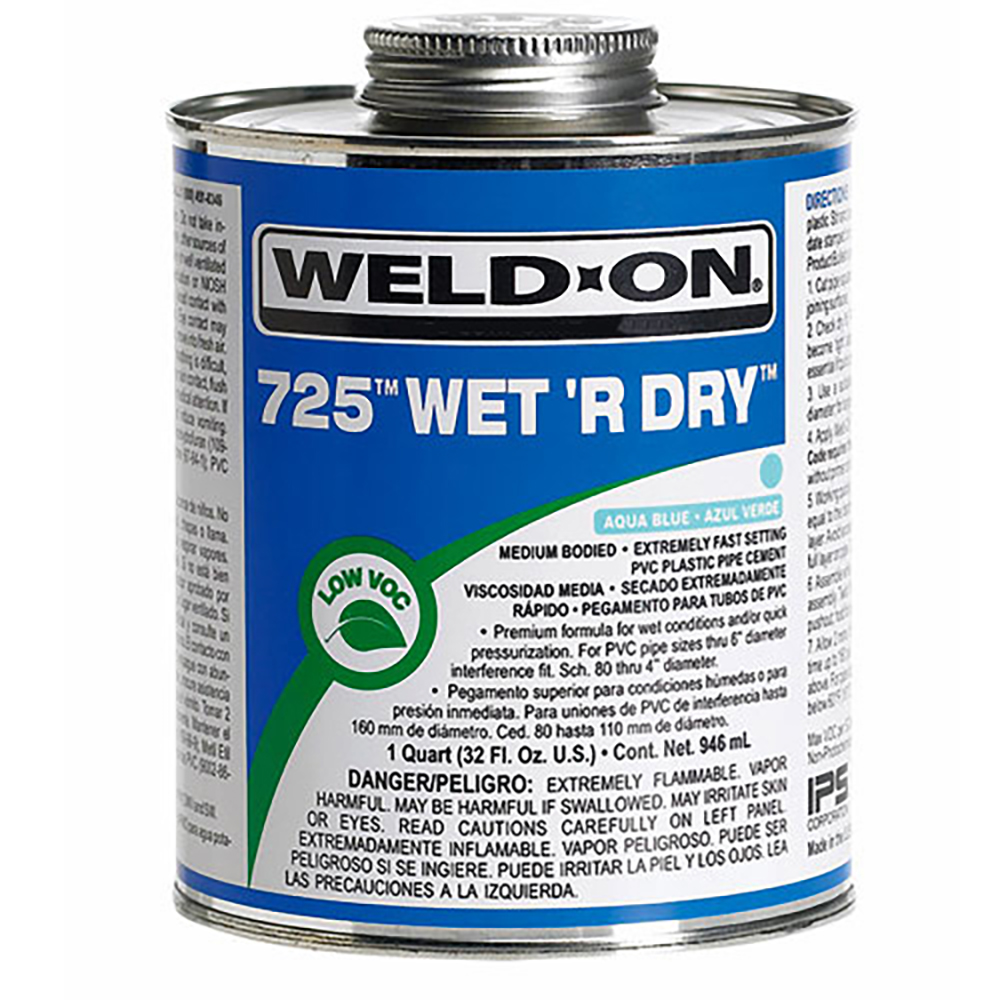 Quart Aqua Blue IPS® Weld-On® 725™ Wet 'R Dry™ Cement | U.S. Quart Aqua Blue IPS® Weld-On® 725™ Wet 'R Dry™ Cement | U.S.