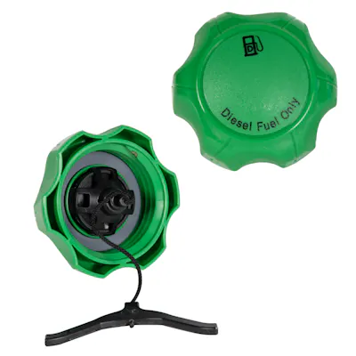 2.25" Neck Dia. Unvented Green Nylon Twist Grip™ Threaded Diesel Fuel Tank Cap with 4" Tether