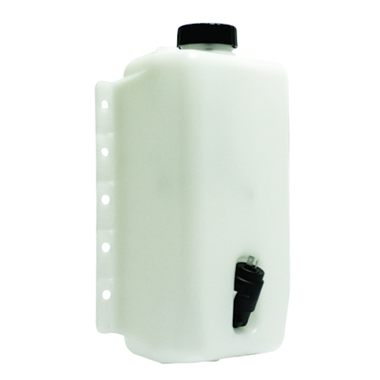 5 Quart HDPE Windshield Washer Tank Assembly with 24 Volt Pump - 8.62" L x 4.17" W x 12.9" Hgt.