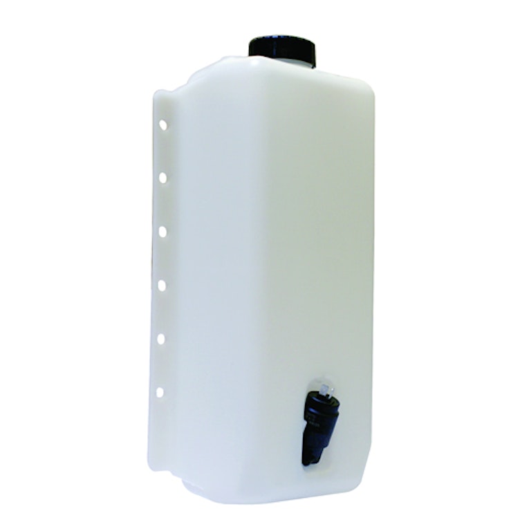 6 Quart HDPE Windshield Washer Tank Assembly with 24 Volt Pump - 8.62" L x 4.17" W x 15.29" Hgt.
