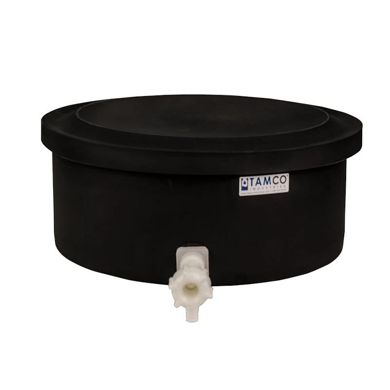 6 Gallon Black Polyethylene Shallow Tamco® Tank with Cover & Spigot - 7" High