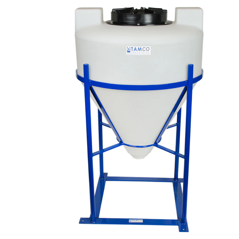 30 Gallon Tamco® Cone Bottom Tank with 608 Cone Angle & Mixer Mounts & 2" FPT Bulkhead Fitting - 26" Dia. x 31" Hgt. (Stand sold separately)