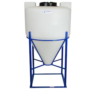 65 Gallon Tamco® Cone Bottom Tank with 60° Cone Angle & Mixer Mounts & 1-1/2" FPT Boss Fitting (Full Drain) - 30" Dia. x 41" Hgt.