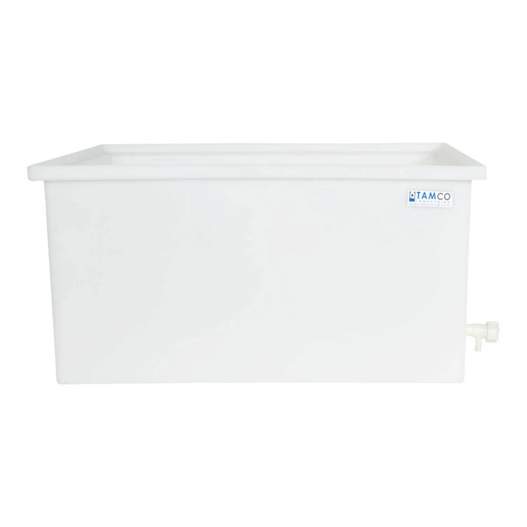 67 Gallon Natural LLDPE Rectangular Tamco® Heavy-Duty Tank with Internal Flange & Spigot with 7/8" OD Outlet - 36" L x 24" W x 18" Hgt. (Cover Sold Separately)