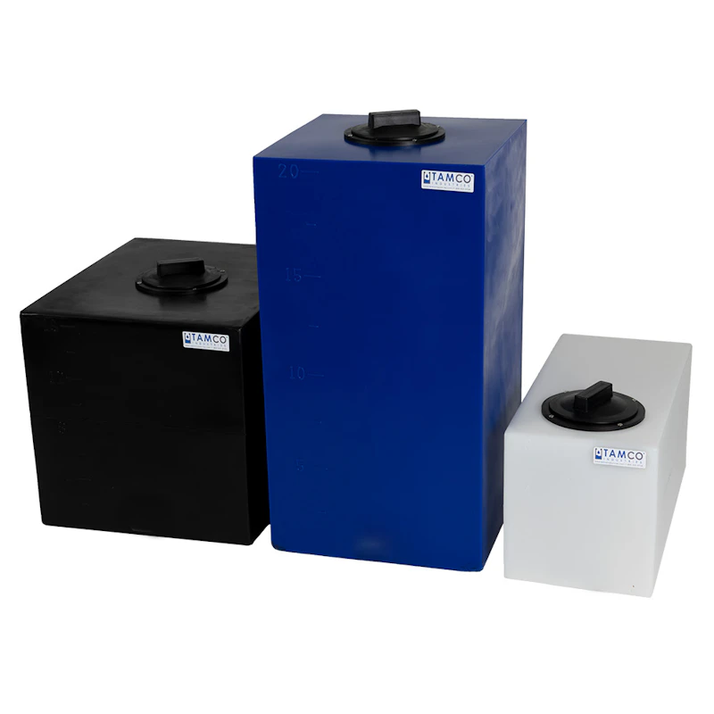 35 Gallon Natural LLDPE Rectangular Utility Tamco® Tank with 4" Lid & 5-Gallon Graduations - 24-1/2" L x 18-1/2" W x 21-1/2" Hgt.