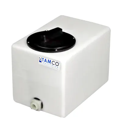 2-1/2 Gallon Natural LLDPE Rectangular Utility Tamco® Tank with 4" Lid & 1/2" FNPT Fitting & 1/2-Gallon Graduations - 12" L x 8" W x 10" Hgt.