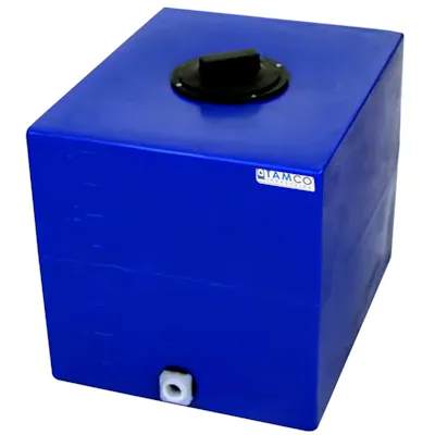 16 Gallon Blue LLDPE Rectangular Utility Tamco® Tank with 4" Lid & 3/4" FNPT Fitting & 2-Gallon Graduations - 18-1/2" L x 15" W x 16-1/2" Hgt.
