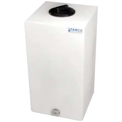 20 Gallon Natural LLDPE Square Utility Tamco® Tank with 4" Lid & 3/4" FNPT Fitting & 2-1/2-Gallon Graduations - 14" L x 14" W x 27" Hgt.