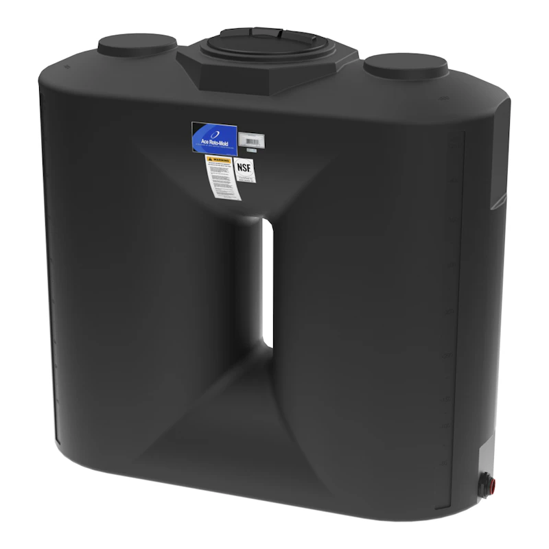 500 Gallon Black Flat Bottom Utility Tank with 16" Lid & 2" Fitting - 74" L x 31" W x 70" Hgt.