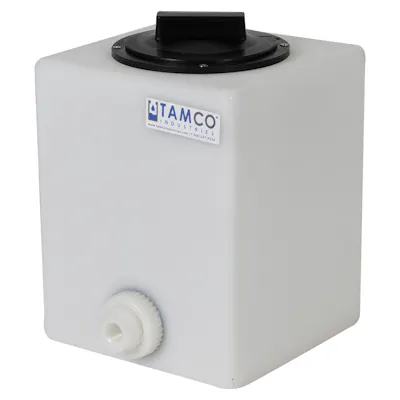 2 Gallon Natural LLDPE Square Utility Tamco® Tank with 4" Lid & 1/2" FNPT Fitting & 1/2-Gallon Graduations - 8-1/2" L x 8-1/2" W x 12" Hgt.