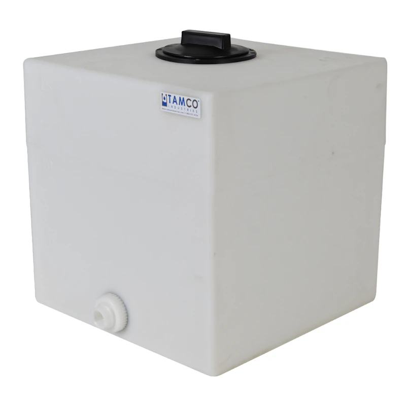 15 Gallon Natural LLDPE Square Utility Tamco® Tank with 4" Lid & 3/4" FNPT Fitting & 2-1/2-Gallon Graduations - 16" L x 16" W x 17-1/2" Hgt.